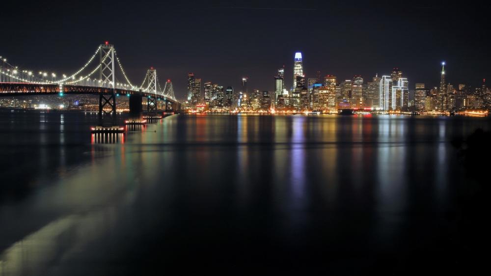 San Francisco Bay Bridge Cityscape at Night wallpaper