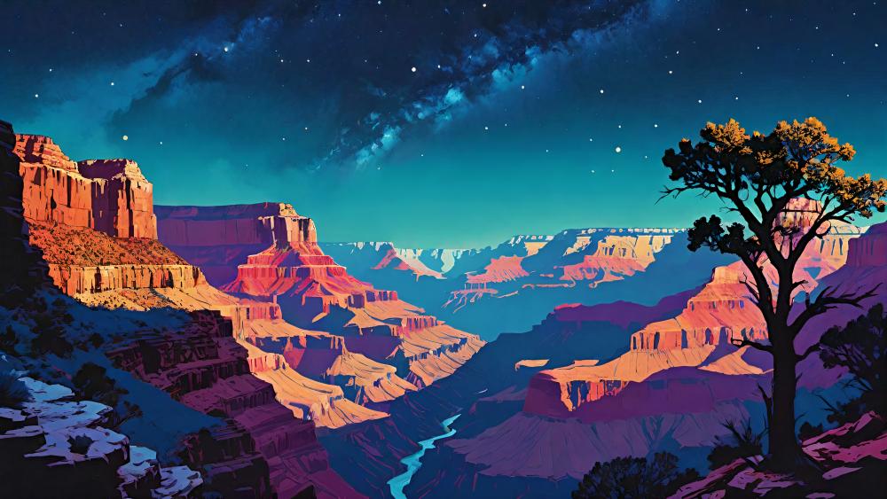 Starry Night Over the Canyon Depths wallpaper