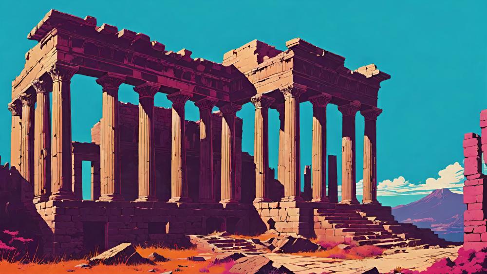 Ancient Ruins Reimagined in Vivid Colors wallpaper