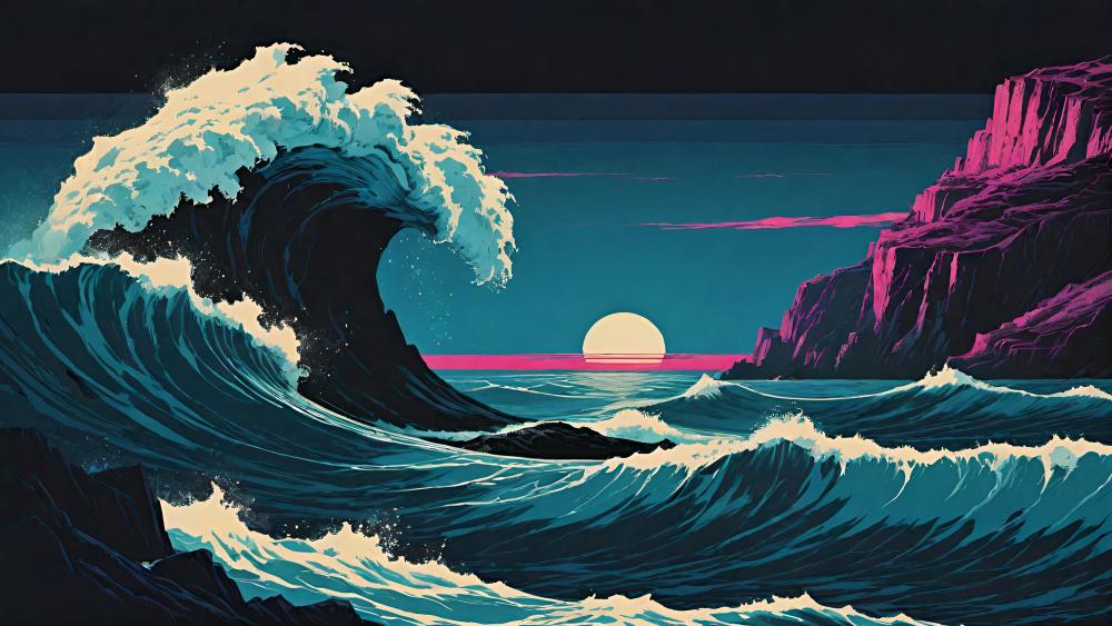 Mystical Moonlit Sea Surge wallpaper