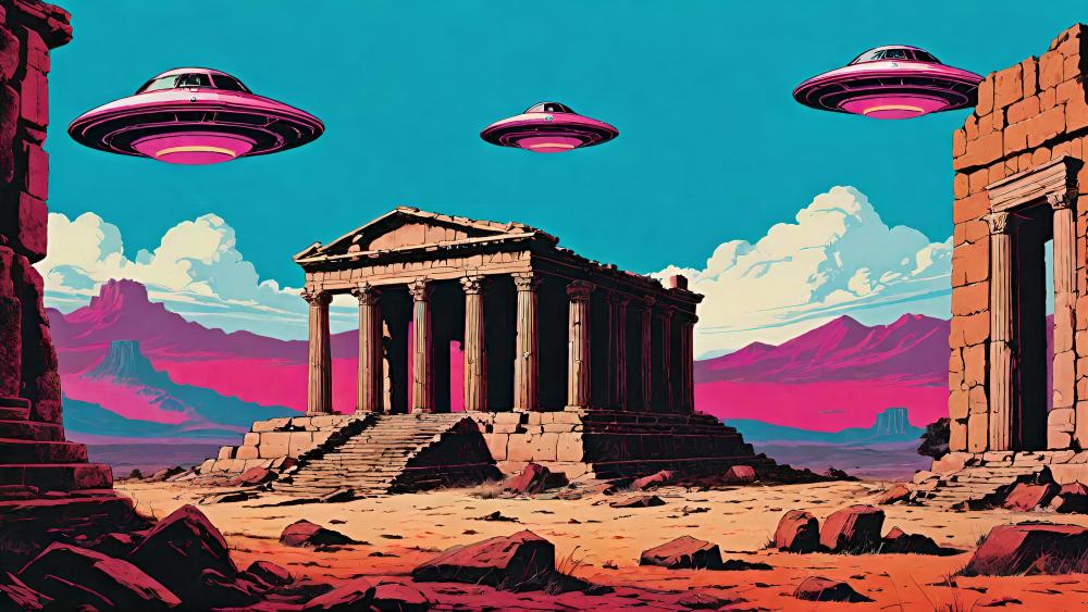 Ancient Ruins Visited by Flying Saucers wallpaper