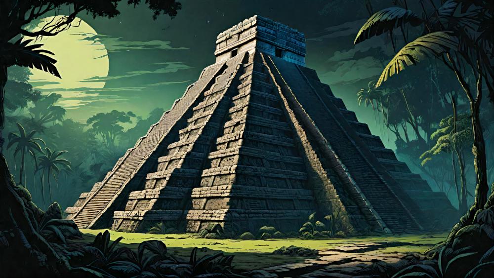 Mysterious Mayan Pyramid at Twilight wallpaper