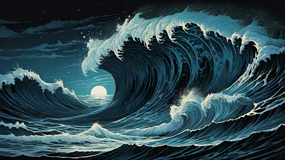 Majestic Moonlit Tsunami wallpaper