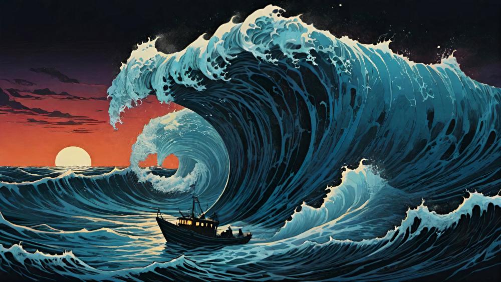 Majestic Wave Encounter at Dusk wallpaper