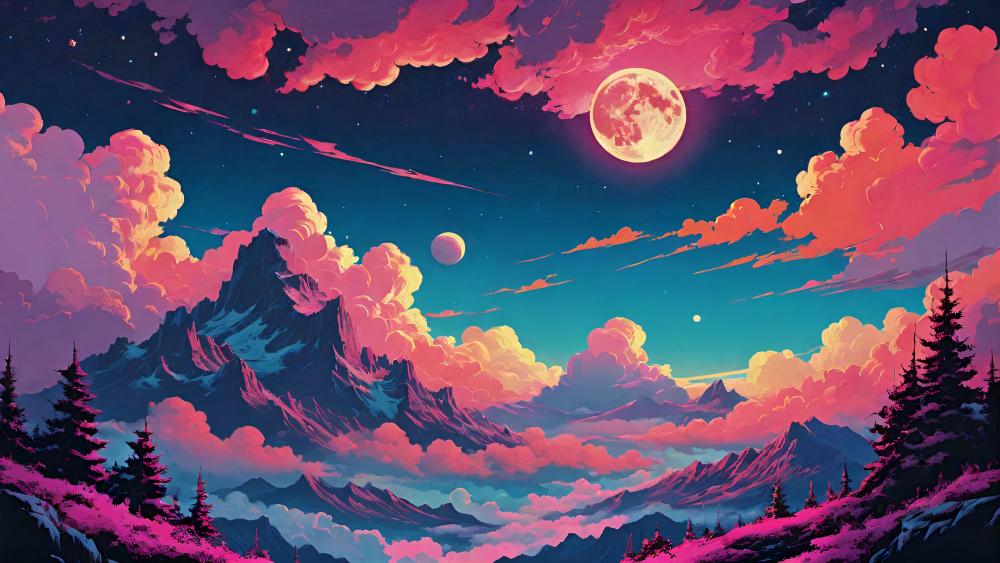 Crimson Skies and Celestial Dreams wallpaper
