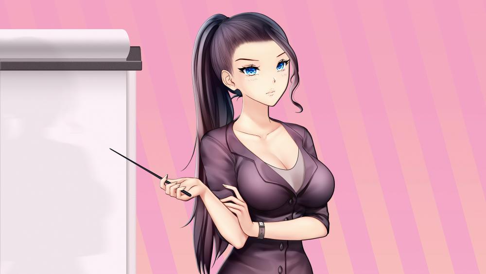 Elegant Anime Teacher in Classroom wallpaper