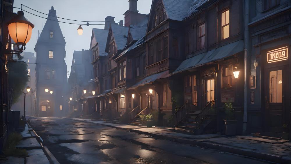 Mystic Dawn in the Old Town wallpaper