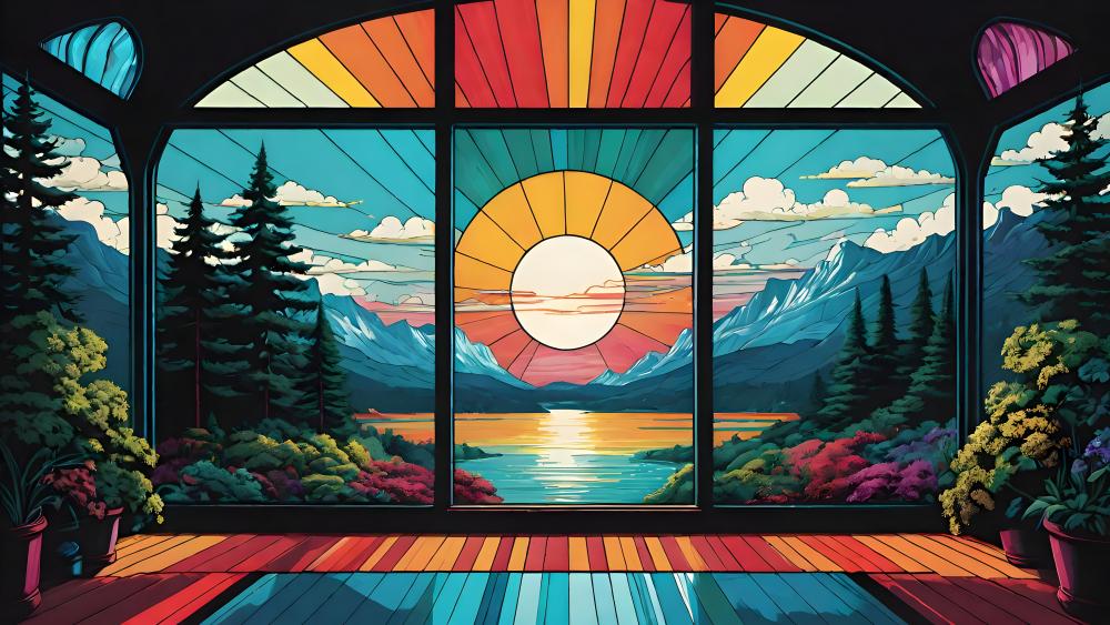Stained Glass Vista of Nature's Serenity wallpaper