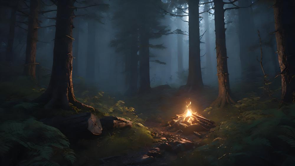 Mystical Forest Campfire Glow wallpaper