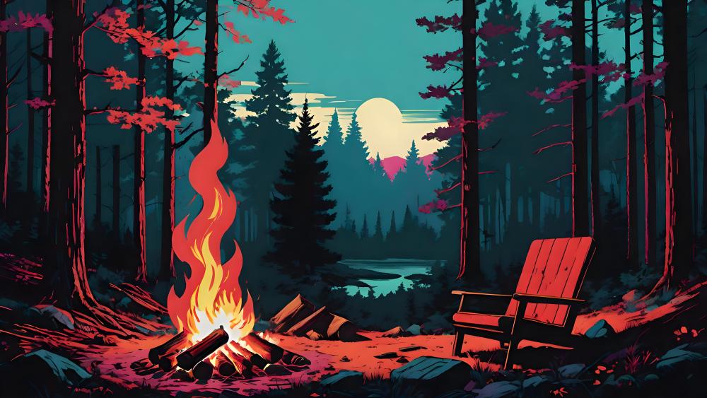 Enchanted Forest Campfire Twilight wallpaper