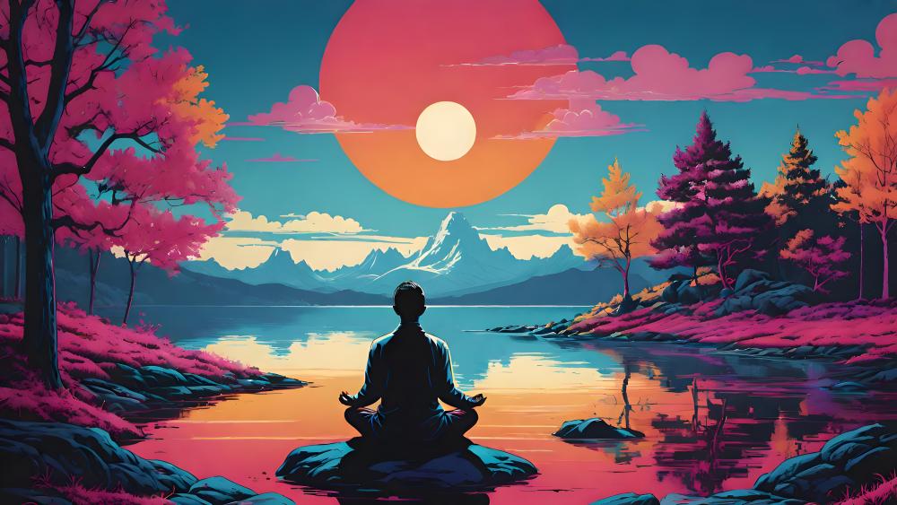 Tranquil Meditation at Lakeside Sunset wallpaper