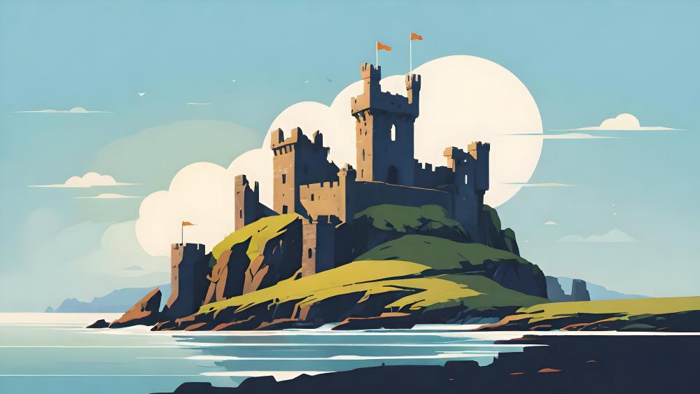 Majestic Fantasy Castle by the Sea wallpaper