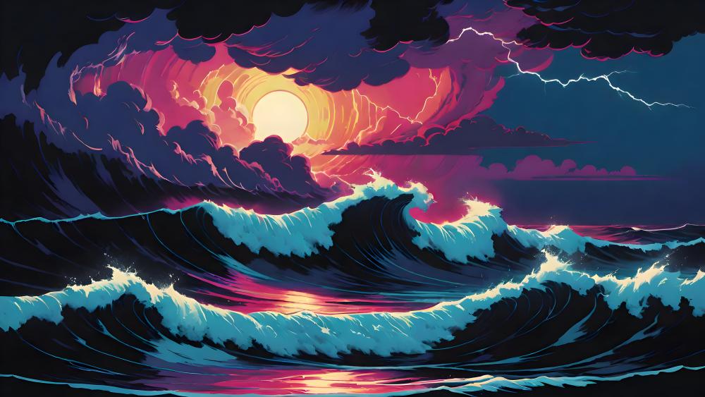 Stormy Sea Dance Under Electric Skies wallpaper