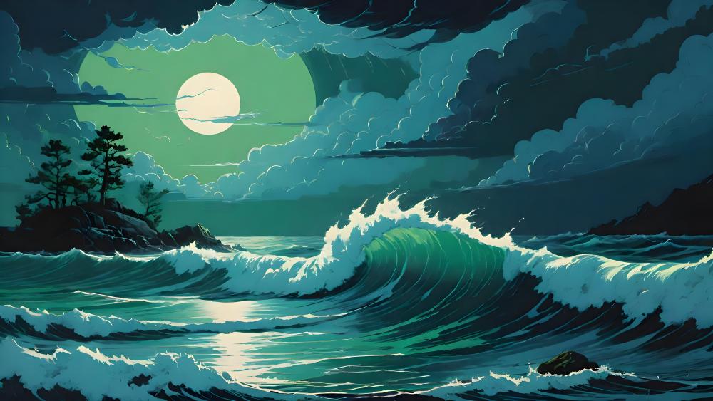 Moonlit Ocean Majesty wallpaper