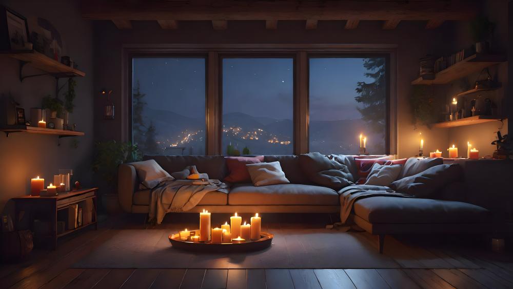 Twilight Serenity in a Cozy Living Room wallpaper