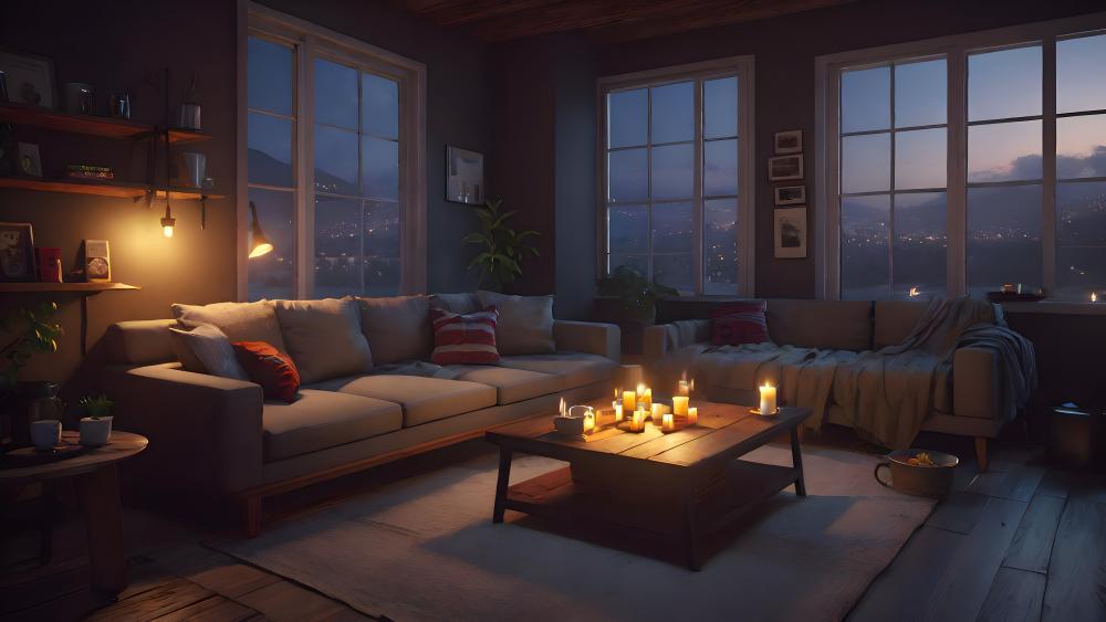 Twilight Serenity in a Modern Living Room wallpaper
