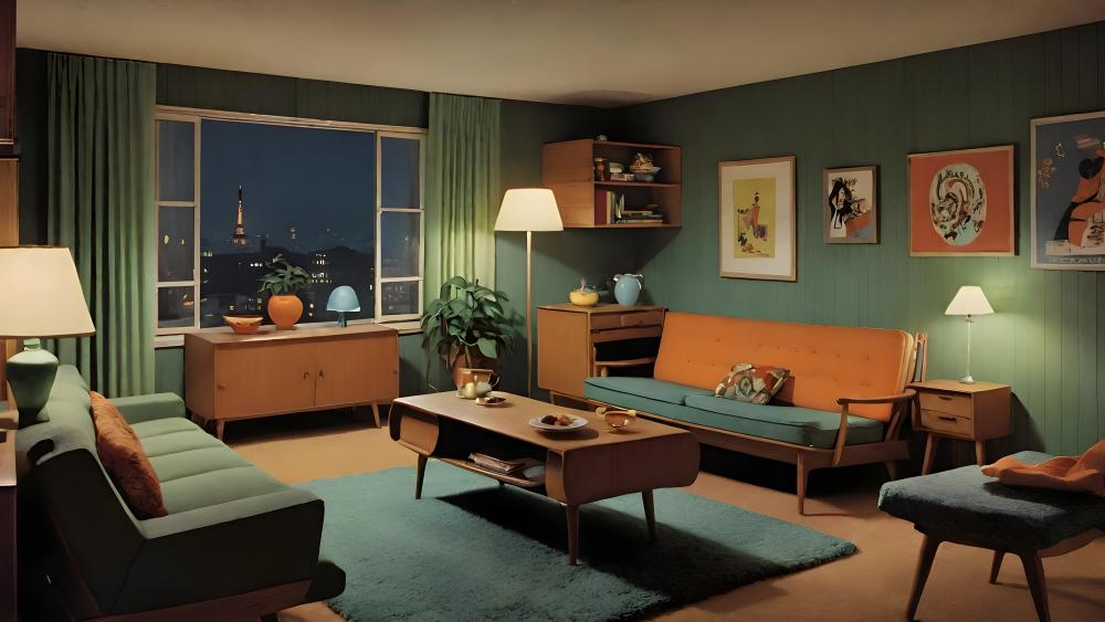 Retro Living Room Elegance wallpaper