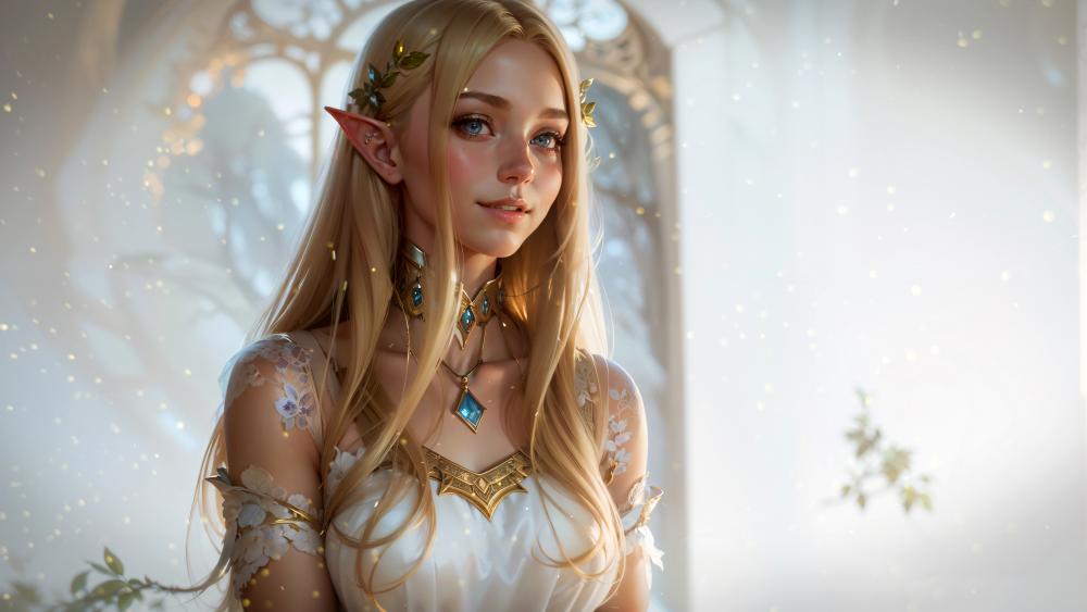 Elven Princess Enthroned in Light wallpaper