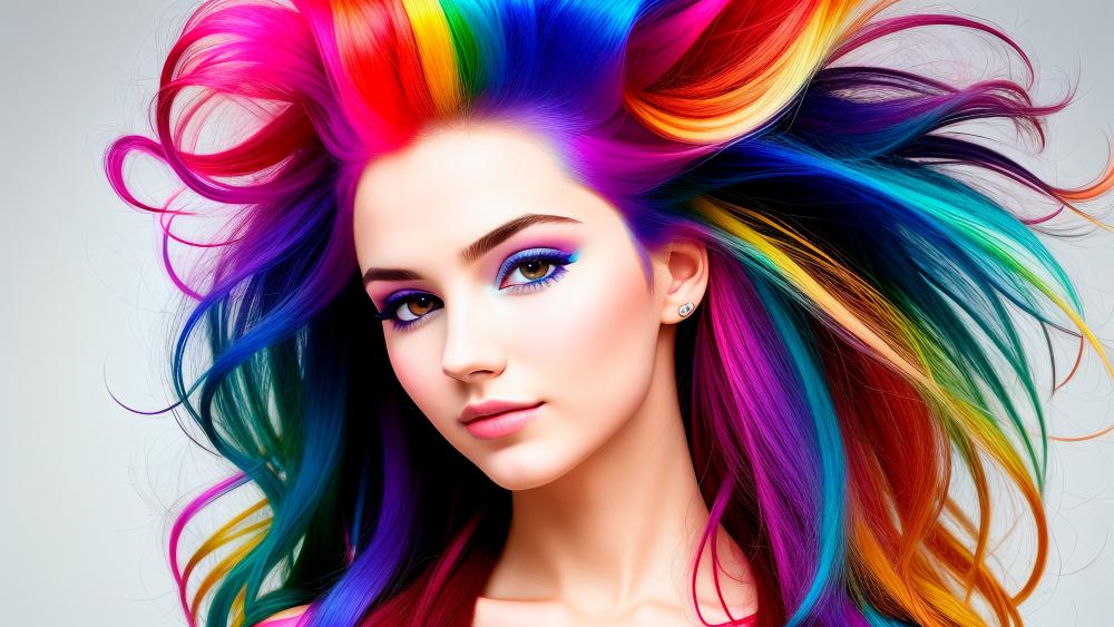 Radiant Rainbow-Tressed Beauty wallpaper
