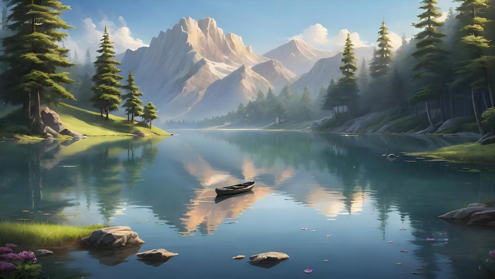 Tranquil Mountain Lake Retreat wallpaper