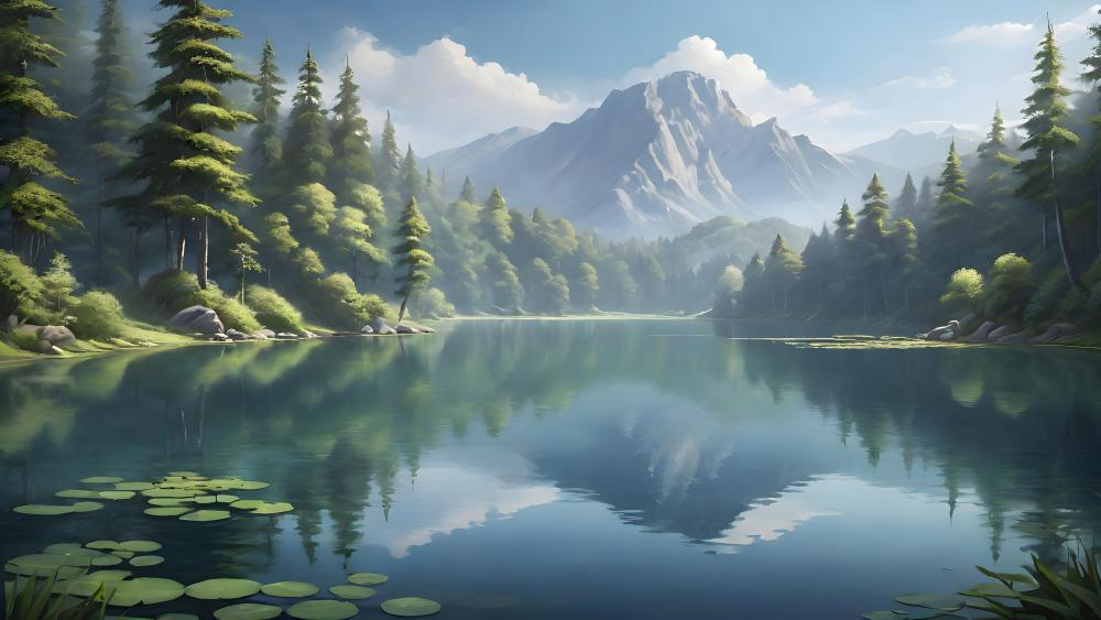 Tranquil Lake Reflections Amidst Mountains wallpaper