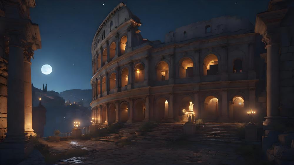 Moonlit Majesty of the Ancient Colosseum wallpaper