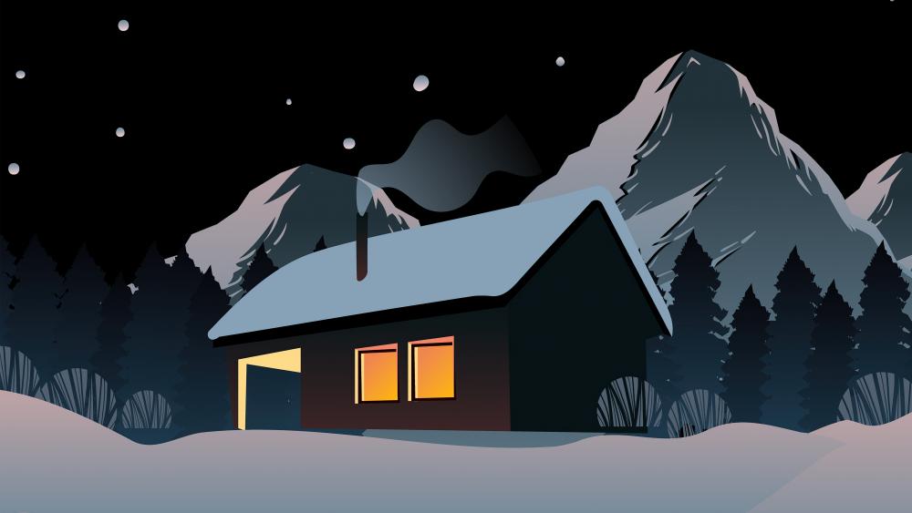 Winter Cabin Retreat Under Starry Skies wallpaper