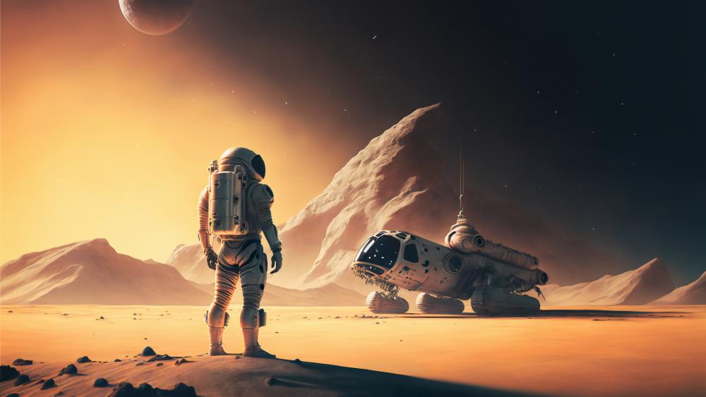 Astronaut's Odyssey Across Desert Planet wallpaper