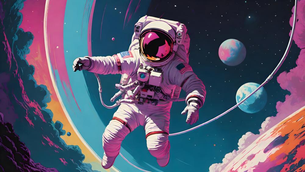 Astronaut's Voyage Through Vivid Cosmos wallpaper