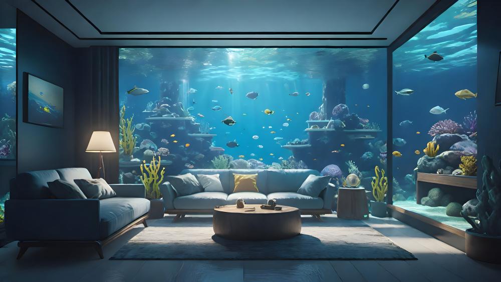 Underwater Elegance in Aquatic Fantasy Living Room wallpaper