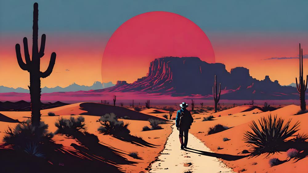 Lone Cowboy's Sunset Journey wallpaper