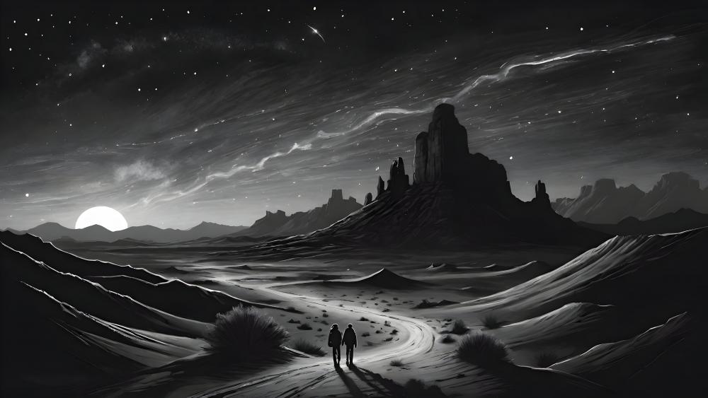 Starry Desert Journey at Dusk wallpaper