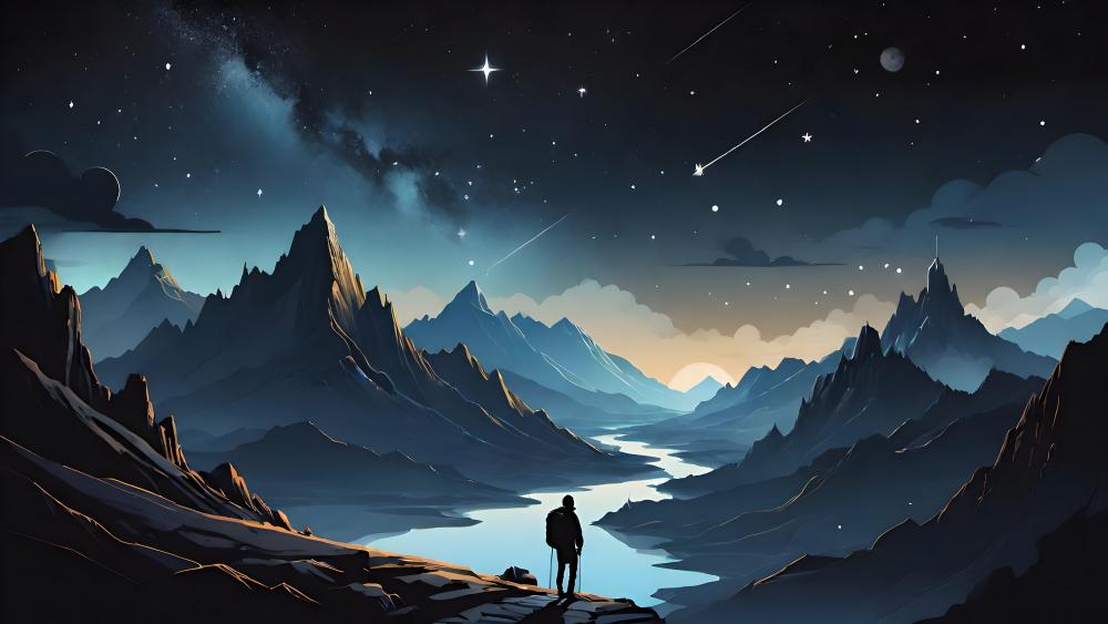 Stargazer's Dream in the Mountain Valley wallpaper