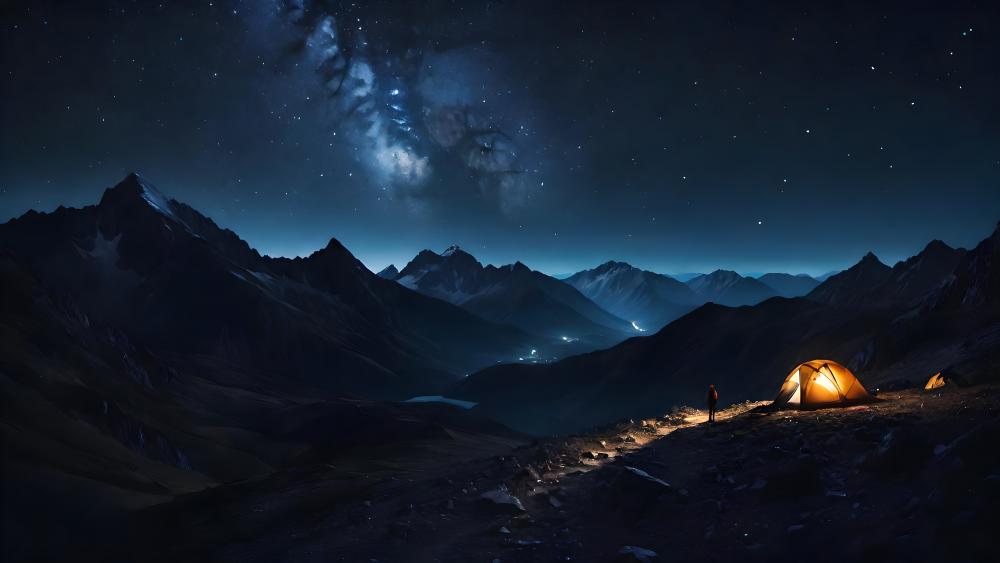 Starry Mountain Solitude wallpaper