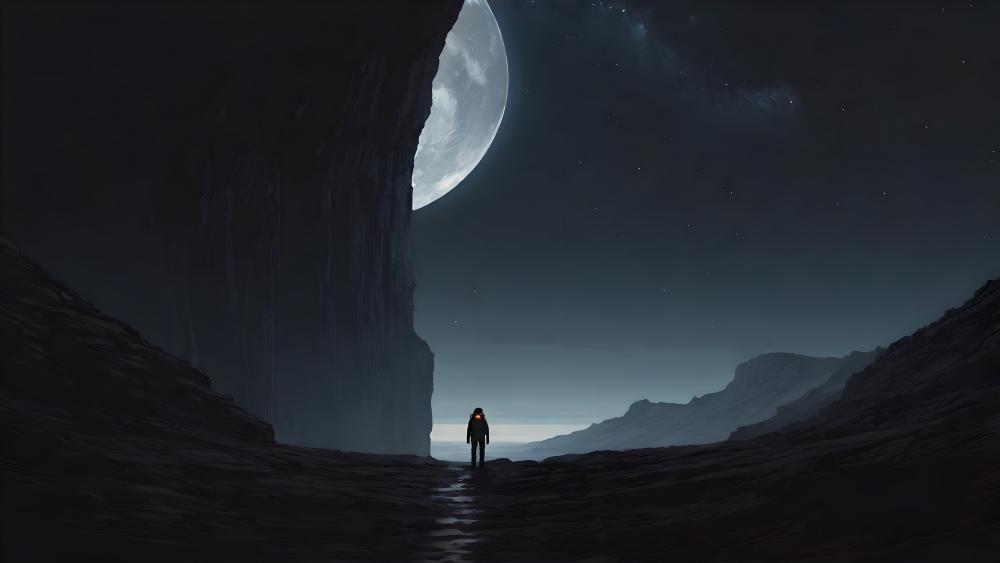 Lone Explorer Under Alien Moon wallpaper