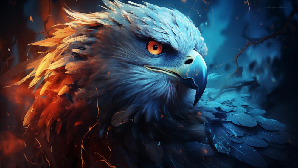 Majestic Azure Eagle Amidst Ember wallpaper