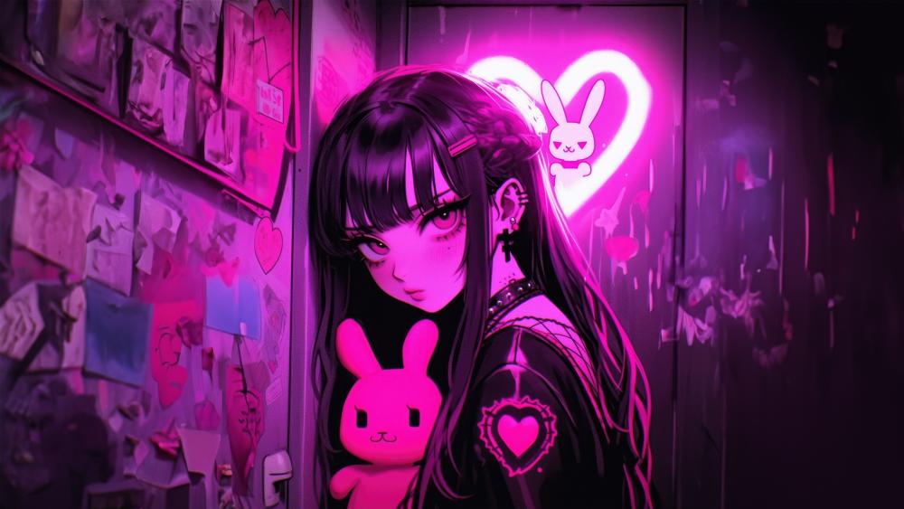 Neon Kawaii Dreamscape in Pink wallpaper