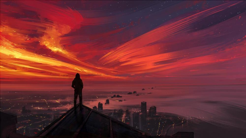 Solitary Watcher at Sunset Apocalypse wallpaper