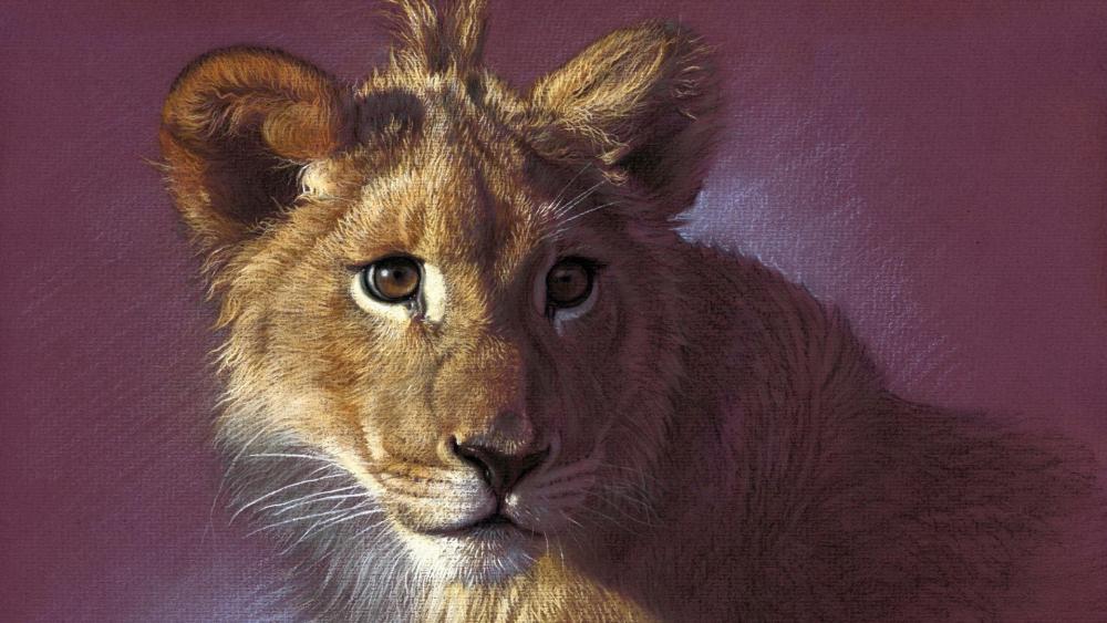 Majestic Lion Cub in Pencil wallpaper