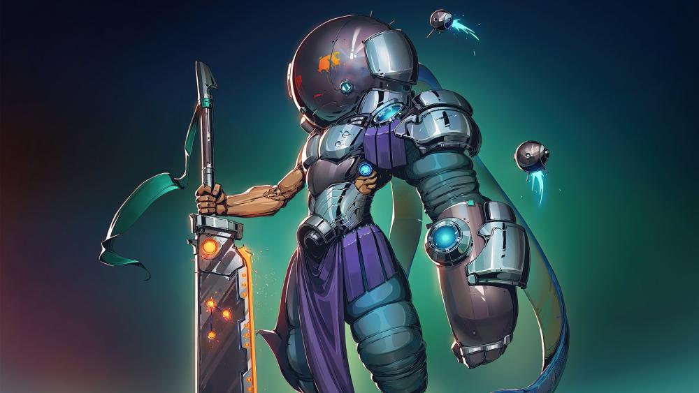 Futuristic Cyborg Knight Ready for Battle wallpaper