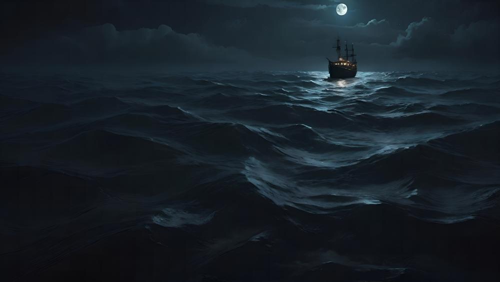Mysterious Voyage Through Moonlit Seas wallpaper