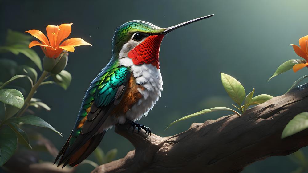 Hummingbird Oasis in Digital Bloom wallpaper