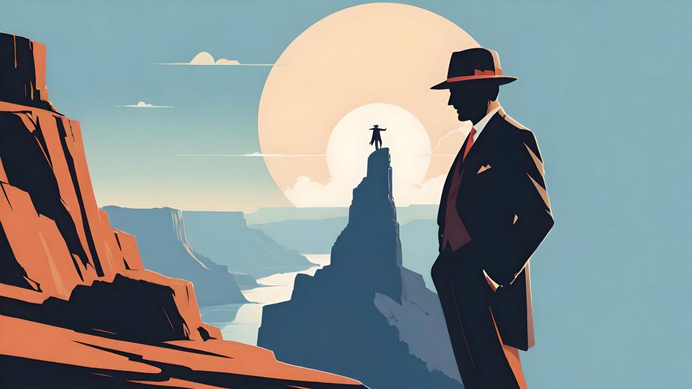 Mysterious Man Overlooking Canyon Vista wallpaper