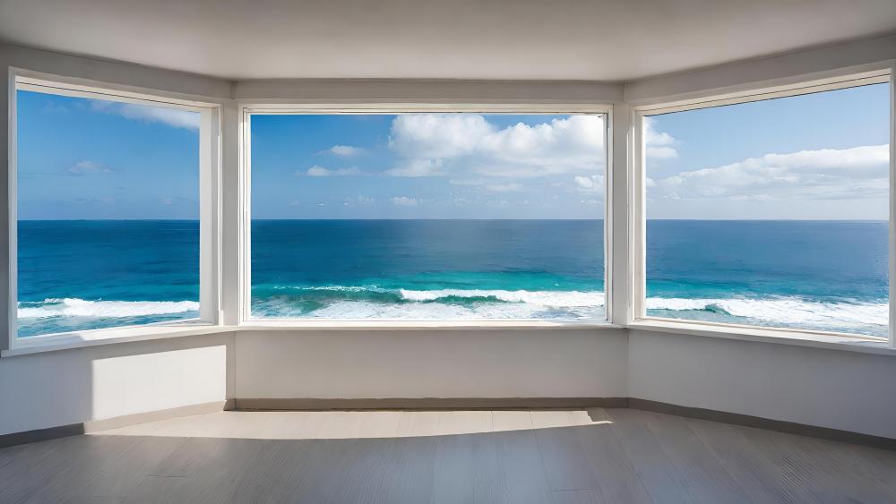 Tranquil Oceanfront Living Space wallpaper