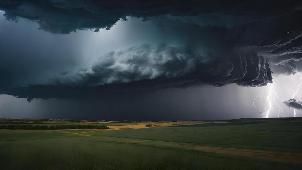 Storm's Wrath Unleashed on Serene Fields wallpaper
