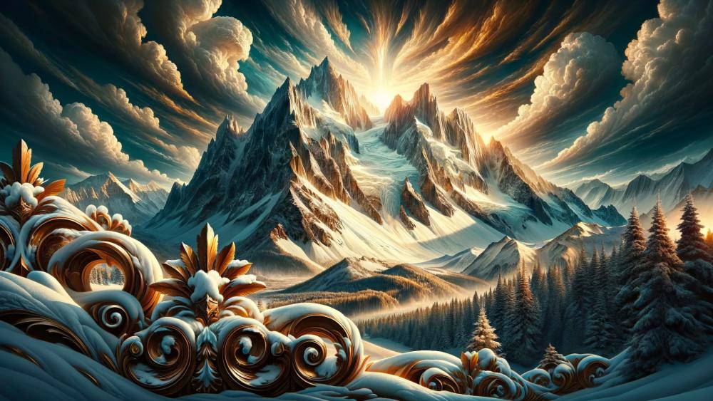 Winter's Majestic Mountain Kingdom wallpaper