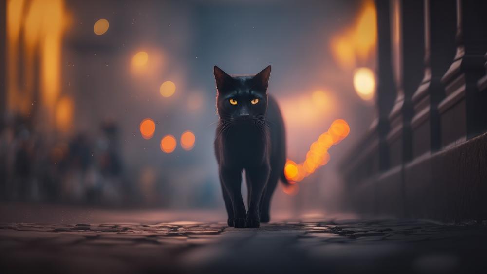 Mystic Feline Amidst Twilight Glow wallpaper