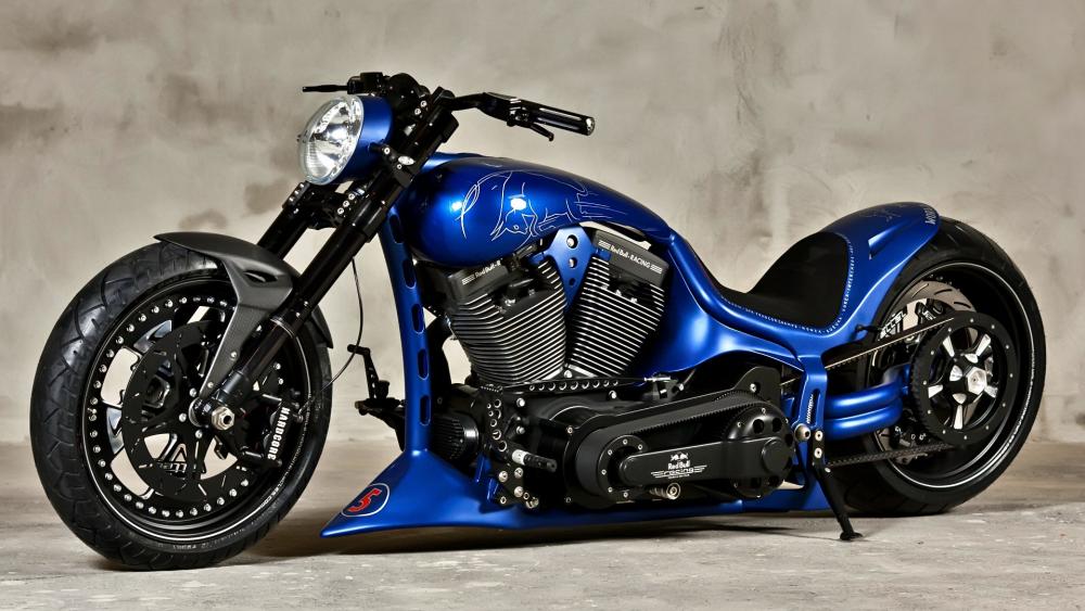 Blue Custom Harley-Davidson Motorcycle Majesty wallpaper
