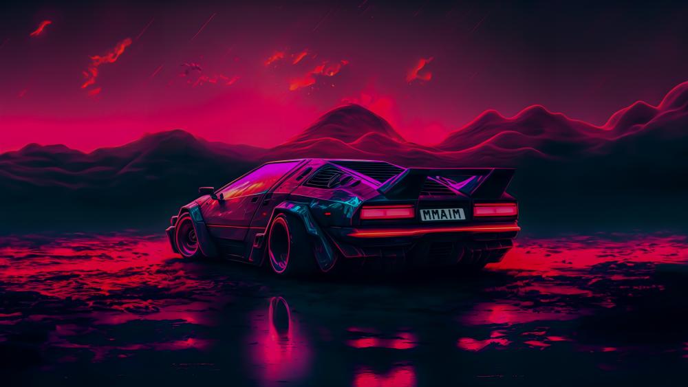 Neon Nightscape Sports Car Elegance wallpaper