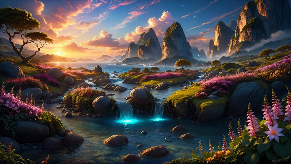 Enchanted Sunset Valley wallpaper